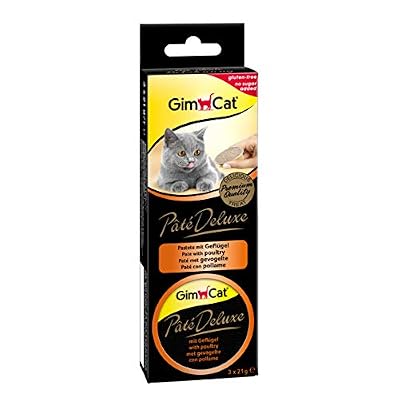 GimCat Pâté Deluxe à la volaille - En-cas de terrine fine savoureuse pour chats - Sans sucre ajouté, contient de la viande - 8 paquets (24 portions)