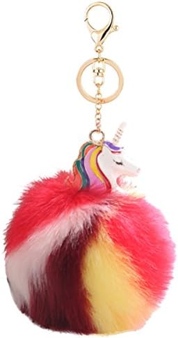 WANTING Rainbow Colored Pop Fluffy Unicorn Key Chain Pom Pom Kering Hanging Pendant Novelty Unicorn Keychain Toys Gifts (#9)