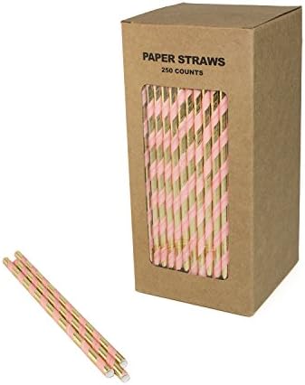 Biodegradable Paper Straws Paper Suction Pipe Bulk Ordinary Solid Disposable Pipette， Eco-Friendly Straw Perfect for Wedding Celebrations or Any Themed Party (250pack) (Pink)