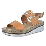  Sandalia napa con Cristales Marca PITILLOS, Color Blanco, cuña 5cm y Plataforma 3cm - 5653-939 (41 EU, Cuero)