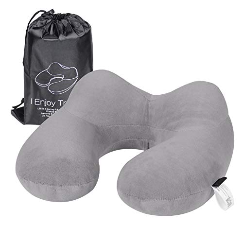 Ronhan Travel Pillow U Shaped Inflatable Neck Pillow Support-Compact & Lightweight for Sleeping on Airplane, Car, and Train, Carrying Bag-Extremely Portable (Silver Gray)