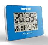 DCF funkgesteuerter LCD-Wecker mit digitaler Anzeige von Uhrzeit, Datum, Wochentag und Innentemperatur. Die Zeitanpassung erfolgt automatisch an die genaueste Uhr der Welt