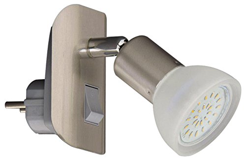 Trango TG11-042 LED Steckerleuchte Nachtlicht in Edelstahl-Look inkl. 1x 3000K warm-weiß LED Leuchtmittel & ON/OFF Schalter - 3