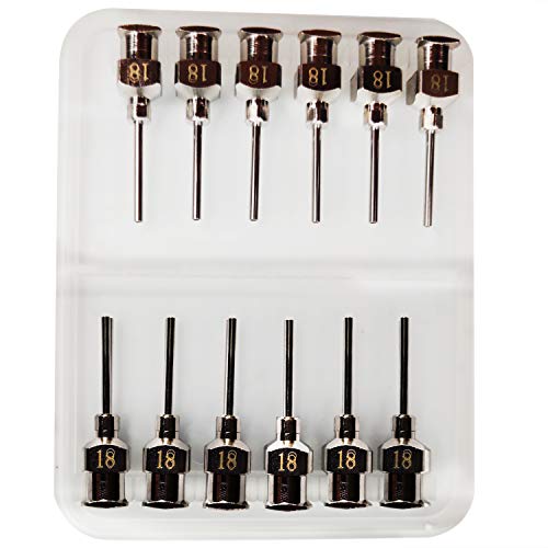 NW 1776 Aguja dispensadora y dispensadora de 12/2 pulg. De largo, 12 piezas, con cierre Luer, todo en acero inoxidable metálico (escala completa) (18G)