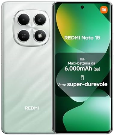 XIAOMI Redmi Note 15, Smartphone 8+128GB, Batteria da 6000 mAh, Resistenza all’acqua, Fotocamera super nitida da 108 MP, Display FHD+ da 6,77", Verde Foresta, Garanzia 2 anni, Caricatore non incluso