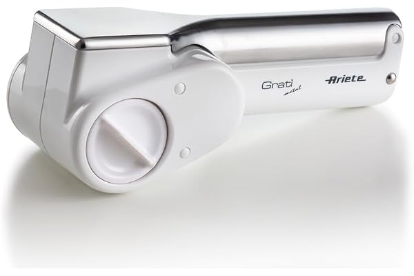 Ariete Gratì Metal 44, Râpe à Fromage Électrique Sans Fil, 2 Rouleaux en Acier Inoxydable Inclus, 1 Kg de Fromage avec Une Recharge, Râpe Pour de Nombreux Ingrédients, 1500Mah, Blanc