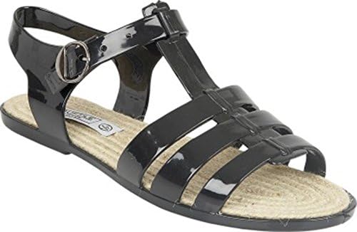 New Womens Truffle Black Jelly Casual Flats Sandals Buckle Strap Shoe Size 3-8 (UK7, Black)