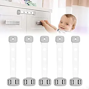Electomania Adjustable Child Safety Locks, 5 Pcs Baby Safety Proofing Lock for Drawers, Fridge, Cabinets, Toilet, Strong Adhesive Tape No Drilling Easy Install Child Lock (Gray)