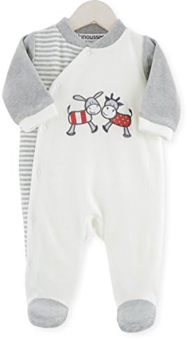 Kinousses Soft Baby Velour Onesie, "Cow and Donkey", Ecru