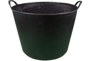 KEROPPA Capazo 42 Litros Espuerta de Goma con Asas Para Obras Recolección de Frutos Fabricado en España Uso Doméstico y Profesional Robusto Resistente Negro
