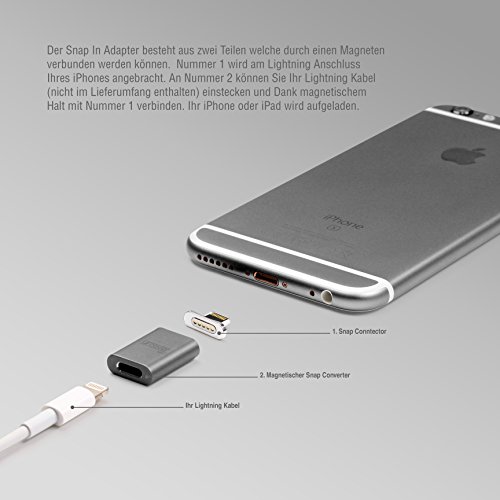 Original Urcover® Tech Snap Adapter Set Magnetisches iPhone Lightning Kabel Adapter Grau Snap [ FAST CHARGING ] für Apple Smartphones iPhone - 8