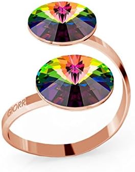 GIORRE ¤ New Rivoli Ring With 2 Stones, Swarovski ¤ Fine Sterling Silver 925 ¤ CRYSTAL : Crystal VM | SILVER : Rose Gold 18K Plating