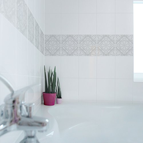 Fliesenaufkleber – Rosamunde Light Grey 25cm x 20cm, Setgröße:4teilig - 3