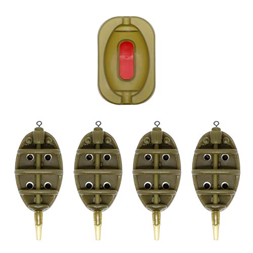 Sams Fishing, set di 4 feeder per pesca con metodo piatto Inline, 15 g, 20 g, 25 g, 35 g, compreso 1 stampo, più un modulo a sgancio rapido, Green-A320