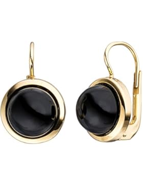 Boutons rund 333 Gold Gelbgold 2 Onyxe schwarz Ohrringe Ohrhänger Goldohrringe