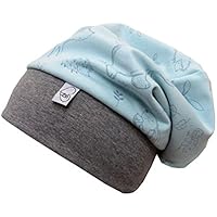 Beanie Mütze hellblau grau mit Tieren Babymütze
