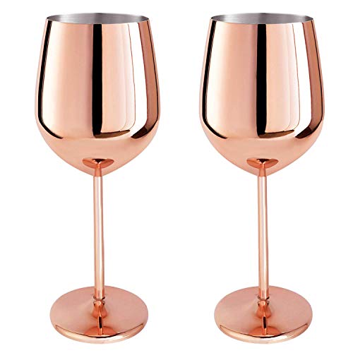 Hoovo Copas recubiertas de Cobre irrompibles de Copas de Vino con vástago de Acero Inoxidable (2 PCS)
