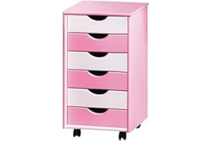 Inter Link - Kontener mobilny - z 6 szufladami - Kontener biurowy - Szafka mobilna - Wózek - Komoda - Lite drewno sosnowe - Lakierowane na różowo/biało - WxDxH: 35x39x66 cm - Pierre