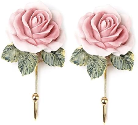 SurreyWhytel 2 x Lovely Resin Coat Hat Robe Towel Hook Hanger Wall Mounted Rose Flower