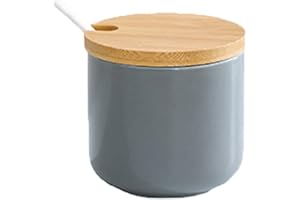 OnePine 260ml Zuccheriera in Ceramica, Contenitore per spezie barattoli spezie Rotonda con Coperchio e Cucchiaio, Design Elegante, per Casa e Cucina
