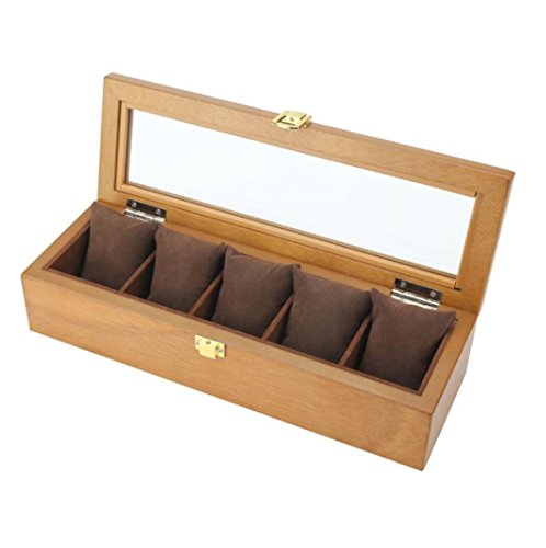 QWER 5 Epitope Retro Wooden with Skylight Watch Box Watch Display Box Collection Storage Box Jewelry Box, Coffee