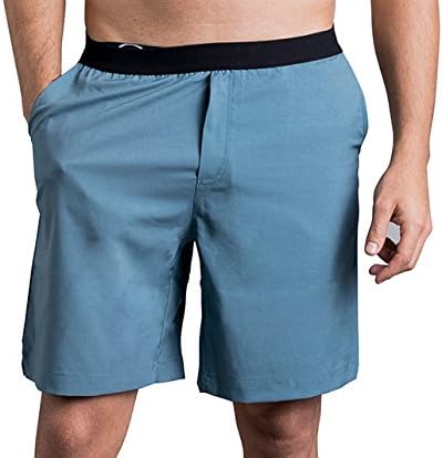 OHMME Mens Yoga Shorts, Yoga Clothing Warrior I Short Pants (XL, Ocean Blue)