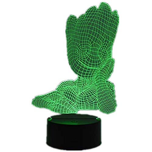 Avengers Guardians of The Galaxy Superhero Groot 3D Stereo Vision Home Life Decoration USB Touch/Remote Control 16 Color Acrylic LED Table Lamp Creative Gift Toy (Avengers Groot)