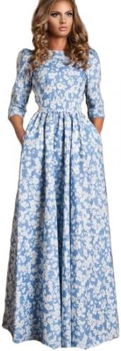 Robe Ciel Fleurie, robe soirée longue manche longue, robe soirée cocktail, robe longue imprimée fleurs, robe longue tendance - Multicolore, taille M