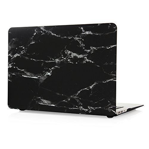 HASESS Schwarz und Weißer Marmor Muster Gummi Coated Schutz Hülle Case Schale Abdeckung für 13 Zoll Apple MacBook Air 13.3″ (Modell A1369 / A1466 + Klar TPU Tastatur Abdeckung + Klar LCD-Schirm-Schutz – Schwarz und Weiß Marmor - 2