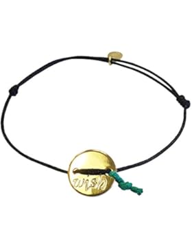 Smilla Brav Wish-Damen-Armband Wunscharmband WISH - schwarz / 14k goldplattiert - Make a Wish Glücksarmband mit...