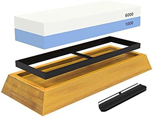 TechSmile Premium Knife Sharpening Stone Kit, 2 Side 1000/6000 Grit Whetstone, Kitchen Blade Sharpener Stone