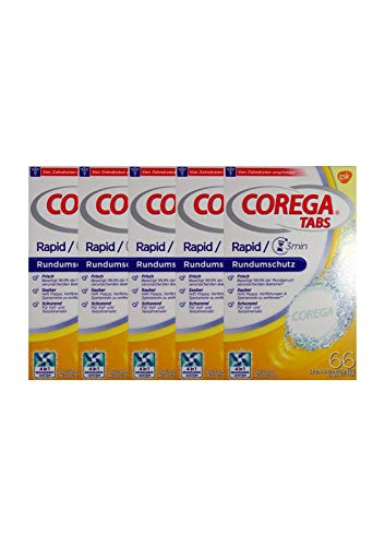 Preisvergleich Produktbild 5x COREGA Tabs 3 Minuten 66 St Rundumschutz Dreifache Minzfrische