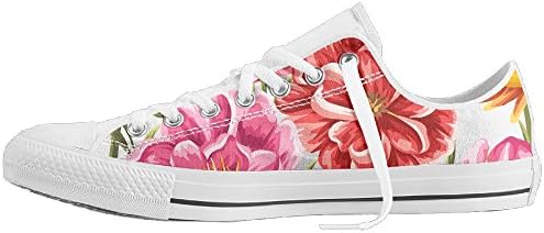 Plimsoll Canvas Sneakers Flower Pattern Breathable Low-Cut Lace up Flat Trainers Shoes for Men Women 37