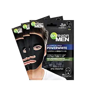 Garnier Men Men Powerwhite Xl Charcoal Mask For Men, 84g(Pack Of 3), 84 g (Pack of 3)