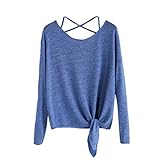 MORCHAN Femmes Quotidien Casual Automne Hiver Slim détendu élégant Crow Polyester Tied Up À Manches Longues Solide Mode O-Neck Tops Blouse T-Shirt(FR-38 / CN-S,Bleu)