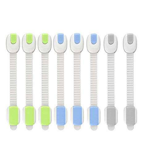 HBONE 8 Pack Easy Install Child Safety Locks, Adjustable Baby Safety Cupboard Strap Locks, Fridge Drawer Cabinet Door Toilet Safety Lock Baby Proof Your Cabinets With No Trapped Fingers
