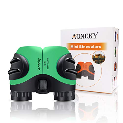 Aoneky Mini Binoculares Prismáticos para Niños 8×21 - Binoculares Compactos Juguete Infantil Ligero Portátil Seguro, para Observación Concierto Ópera Partido de Fútbol, Regalo de Cumpleaños (Verde)