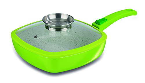 TV Unser Original 01812 Bratmaxx Eckpfanne Marmor-Keramik abnehmbare Griffe mit Silikon Glasdeckel 24 cm, limegrün