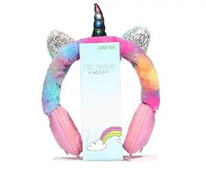 Azotiquee Multi Fur Over Ear Wired Headphones with Adjustable Headband 3.5 mm Jack & Mic for Kids Birthday Gifts