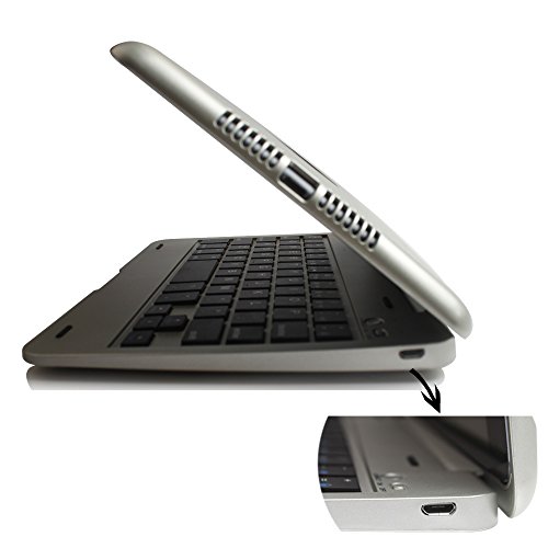 Tastatur-Schutzhülle mit Ständer, abnehmbare Kvago Bluetooth-Tastatur, aus Premium Polyurethan-Leder, für Samsung Galaxy Note 10.1 2014 Edition SM-P600/P601/P605 Silber silber iPad mini 4 - 6