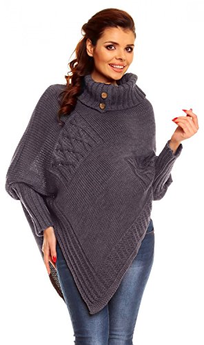 Zeta Ville Maternity Women's Chunky Cable Knit Sweater Poncho Rolled Neck - 312c (Graphite, ONE SIZE UK 8/10/12)