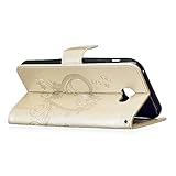 FESELE Schutzhülle für [Samsung Galaxy A7 2017] Brieftasche Hülle Liebe Herz Schmetterling Blume Leder Tasche Flip Case Handyhülle mit Standfunktion und Magnetverschluss, Samsung Galaxy A7 2017 Flip Wallet Hülle Bookstyle Kartenfach Ledertasche Leder-Mappen-Karten-Slot-Abdeckung für Samsung Galaxy A7 2017 + Blau Eingabestift Stylus Touch Pen-Herz,Golden - 4