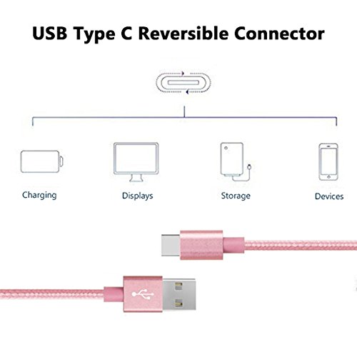 USB Type-C Kabel Nylon-lebenslange Garantie-TUOYA USB-C Ladekabel auf USB3.0 mit Nylon, Daten & Lade Type-C Datenkabel mit Aluminium Stecker für Samsung Galaxy S8 / S8 Plus, LG G5, Lumia 950xl/950, Nexus 5x/6p, OnePlus 3, und andere Type-C unterstützte Geräte (2pack-6,6ft/2m, Pink) - 3