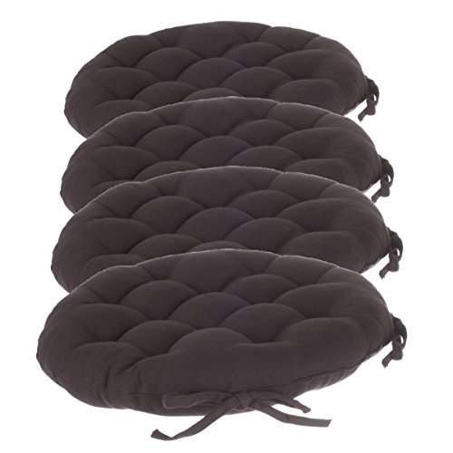 Set aus 4 runden Stuhlkissen mit Befestigung - Durchmesser 40 cm - Gesteppt und 100% Baumwolle - Farbe GRAU Pflaume