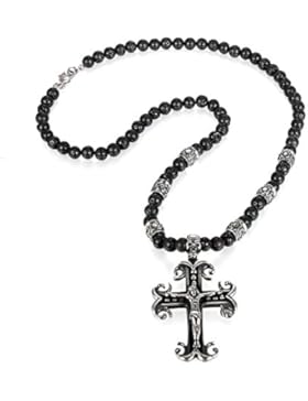 JewelryWe Schmuck Herren Biker Halskette, Edelstahl Retro Totenkopf Schädel Jesus Christus Keltisches Kruzifix...
