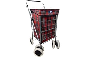 FANTANA 4/6 Wheel Strong Shopping Trolley Travel Market Walk Push Cart Beautiful Color Wheeled Bag (6 Wheel 47L, Red)