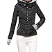Produktbild Berrose-Frau Einfarbig Revers Kurzer Absatz Pelz Tasche Lange Ärmel Baumwollkleidung Mantel-Damen Mantel Windjacke Trenchcoat mit Kapuze Wintermantel Übergangsmantel Strickjacke