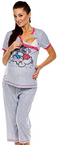 Zeta Ville - Women's Maternity Nursing Pyjamas Soft Jersey Cartoon Print - 218c (Pink, UK 16)