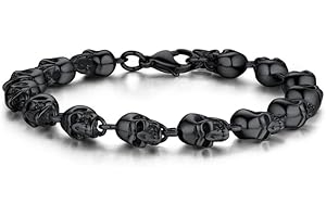Bandmax Skull Bracelets for Men Women Stainless Steel Link Chain Bracelet with Skull Charm Gothic Punk Biker Bracelet Jewelry