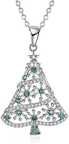 Fashion Delicate Shining Green Christmas Tree With Star Pendant Necklace For Women (Silver)
